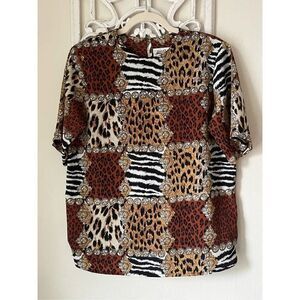 1669 90s Vintage Yves St. Clair Animal Print‎ Short Sleeve Size 10 Medium